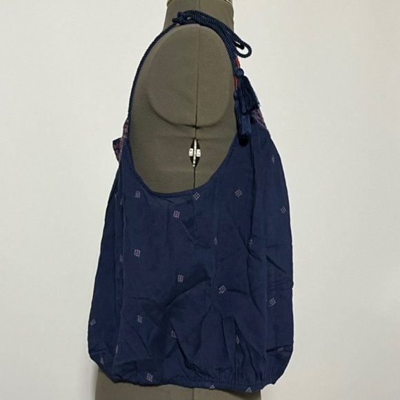 FREE PEOPLE Blue Embroidered Crop Tank NWT Size L - Picture 2 of 12